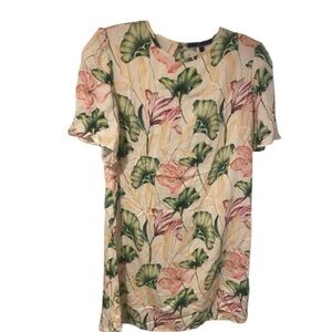 Shore Women’s Floral Tropical Resort Mini T-Shirt Style Dress Peep Hole Back New